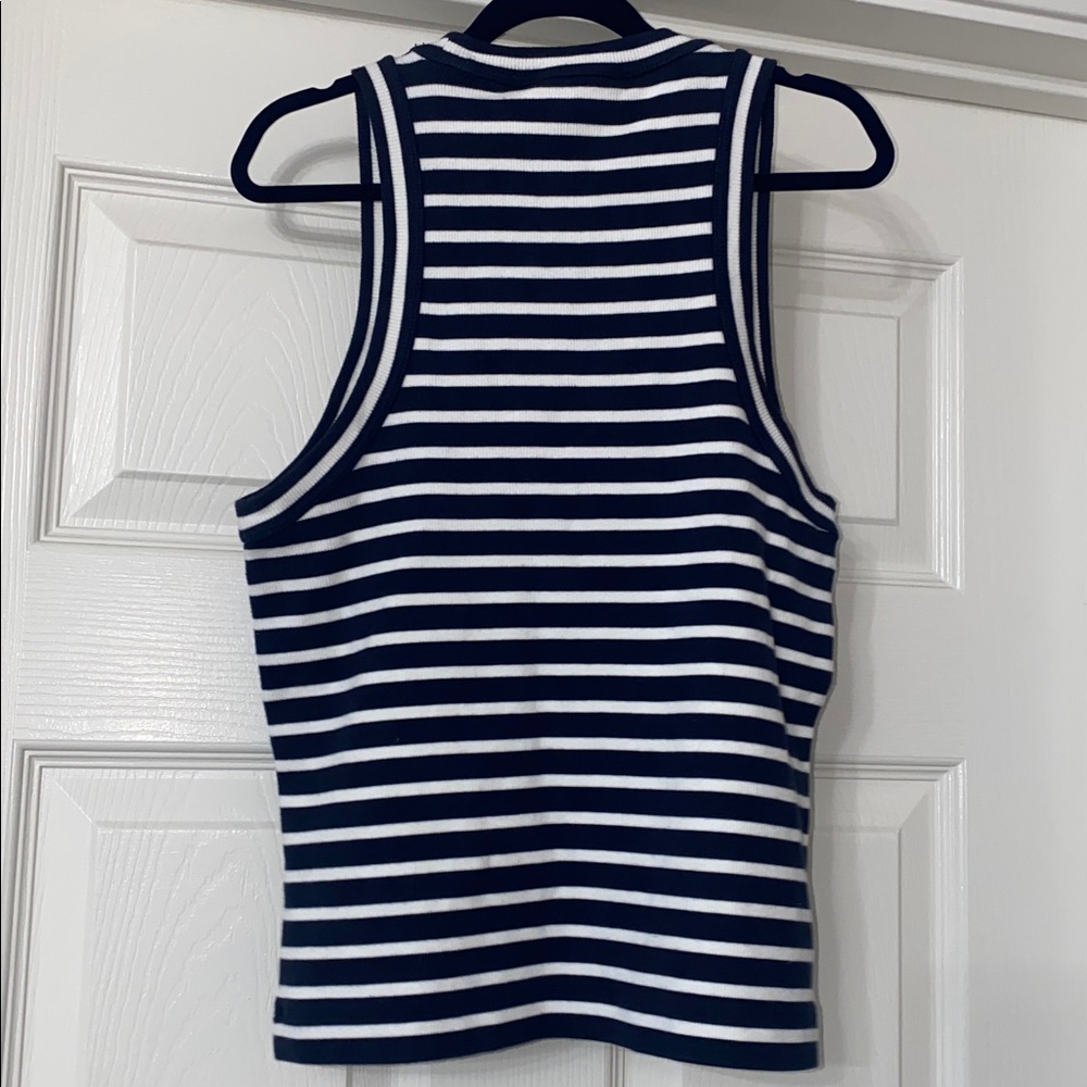 Veronica Beard Jordyn Navy & White striped ribbed stretch cotton  tank. Size XS - Picture 9 of 10